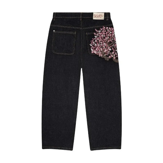 Baggy Jeans Y2K Vintage Blossom Embroidery