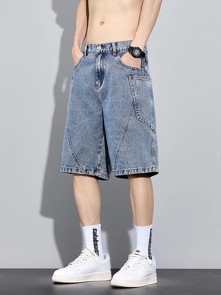 Casual Men’s Denim Cargo Shorts –  Straight Fit, Summer Style