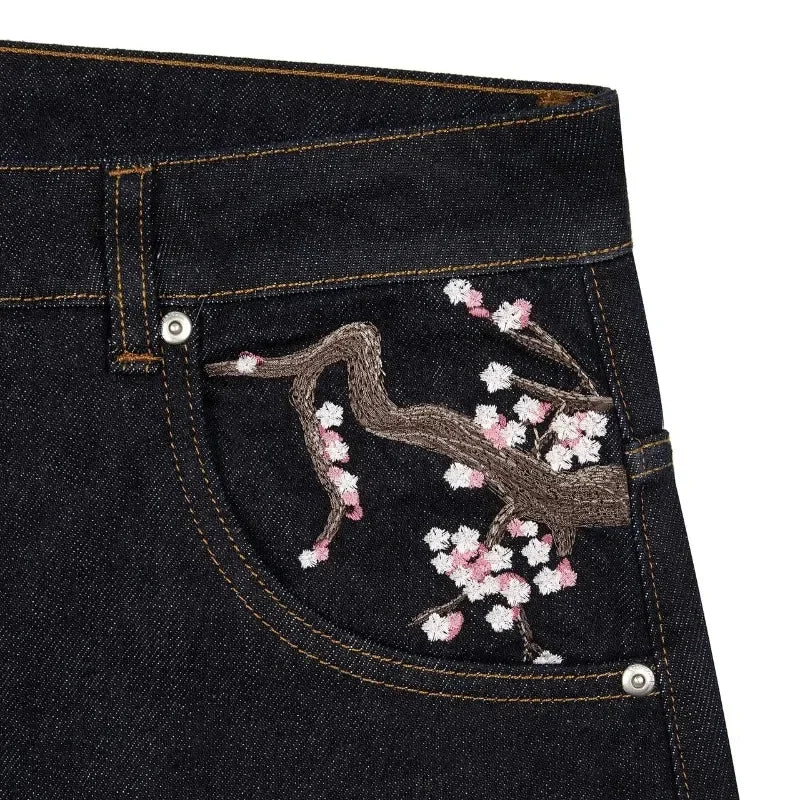 Baggy Jeans Y2K Vintage Blossom Embroidery
