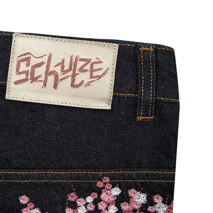 Baggy Jeans Y2K Vintage Blossom Embroidery