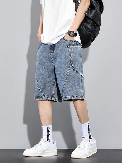 Casual Men’s Denim Cargo Shorts –  Straight Fit, Summer Style