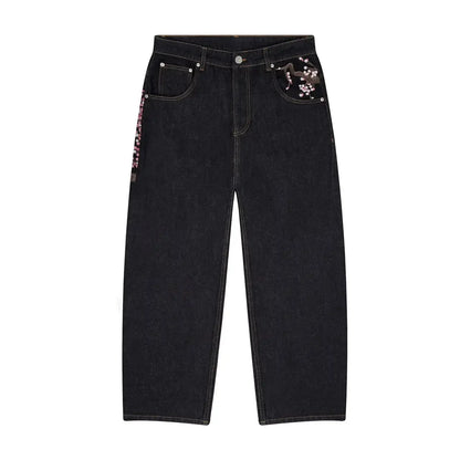 Baggy Jeans Y2K Vintage Blossom Embroidery
