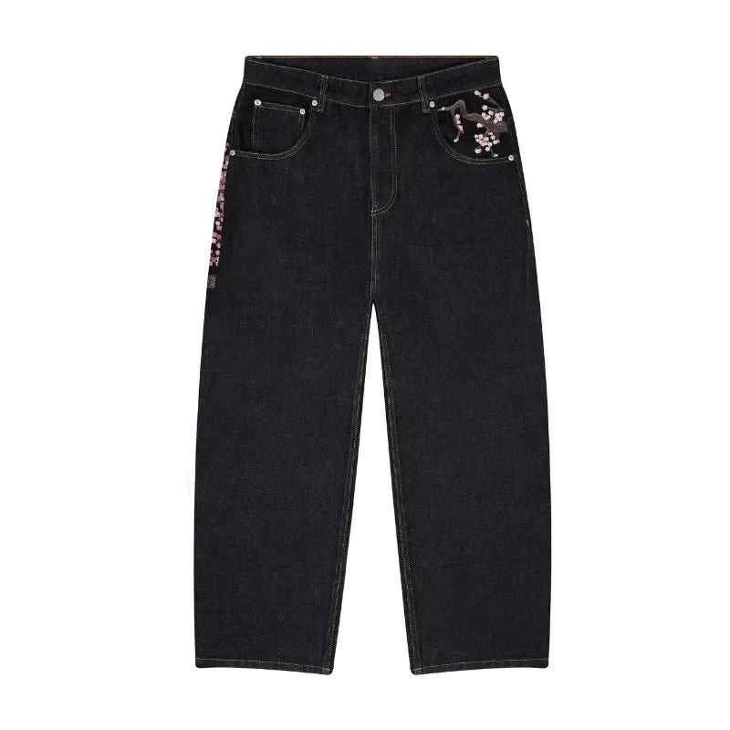 Baggy Jeans Y2K Vintage Blossom Embroidery