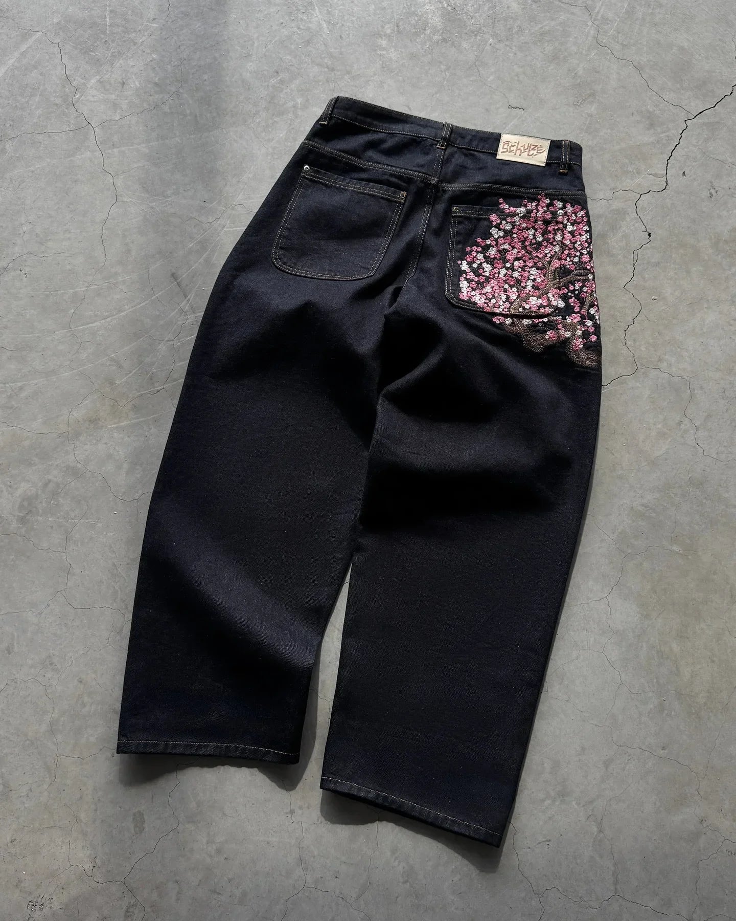 Baggy Jeans Y2K Vintage Blossom Embroidery